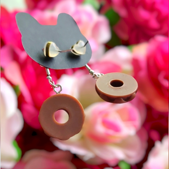 Donuts Earrings Handmade Brown - Picture 5 of 9